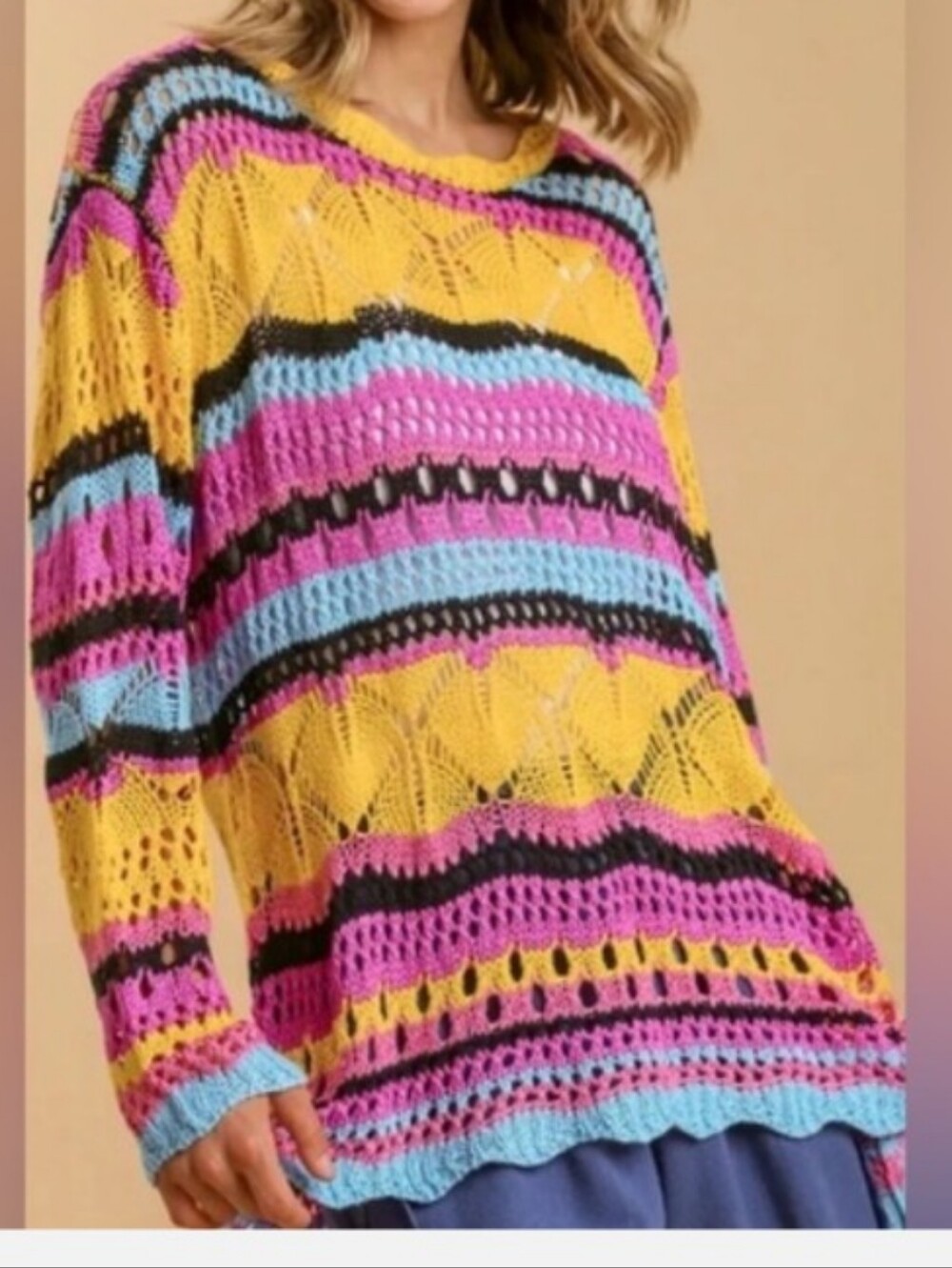 Umgee Oversized Open Knit Crochet Sweater NWT Size M